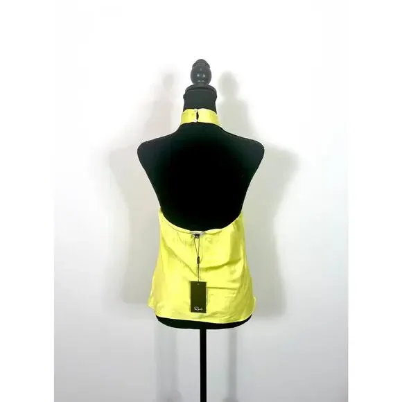 Rails Kimia Tank Top in Chartreuse Large Satin Halter Sleeveless Keyhole Silk